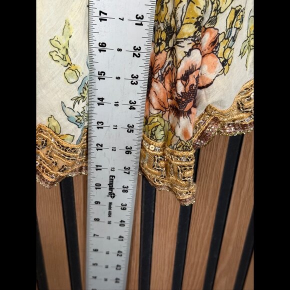 Free People Tunic Tank Top M / L Womens Ivory Floral Scoop Neck Frayed - Picture 4 of 5